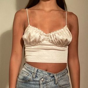Princess Polly Champagne Bow Rouched Crop Top